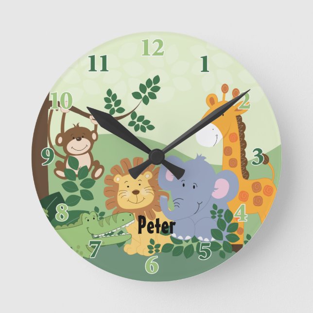Reloj redondo de Personalizable Safari de la jungl (Anverso)