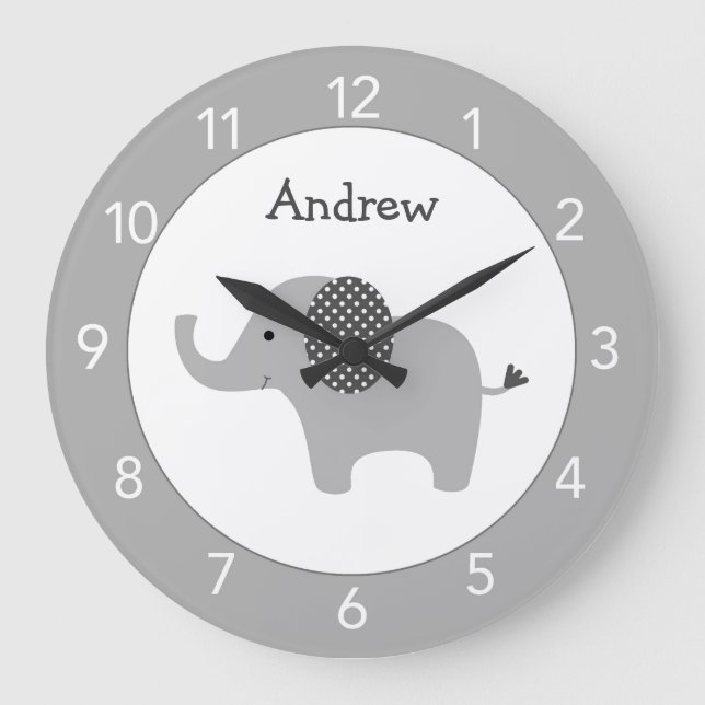 Reloj redondo de Personalizado de elefante gris (Anverso)