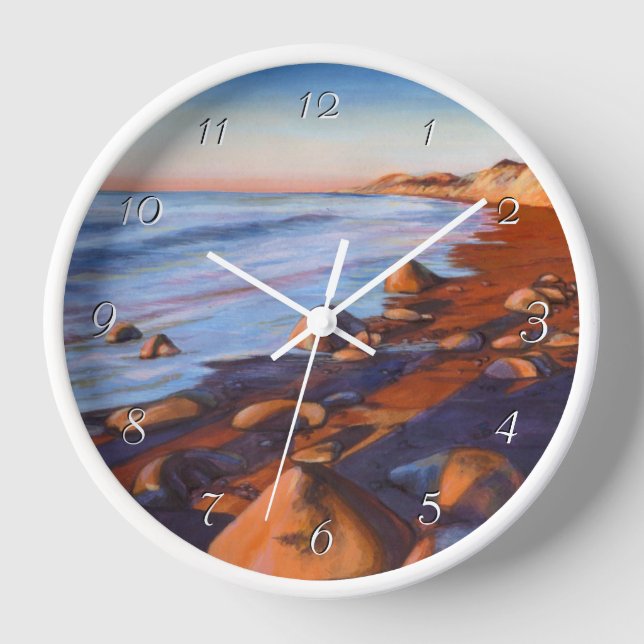 Reloj redondo de playa rocosa pintado (Anverso)