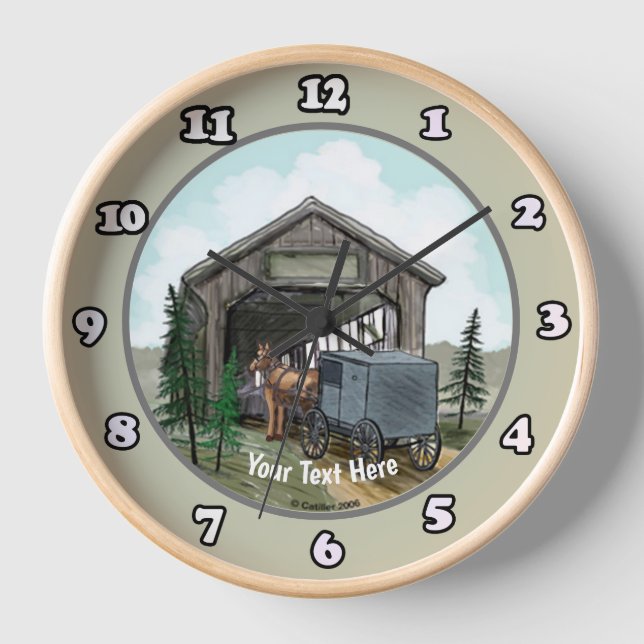 Reloj redondo de puente cubierto Amish (Anverso)