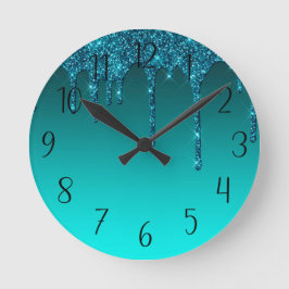 Reloj redondo de Purpurina de goteo Verde azulado