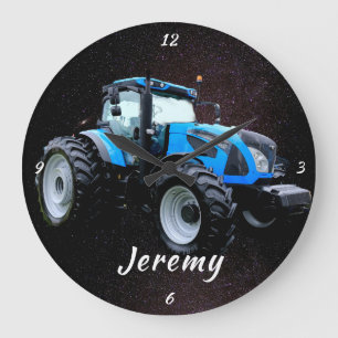 Reloj redondo de tractor azul moderno