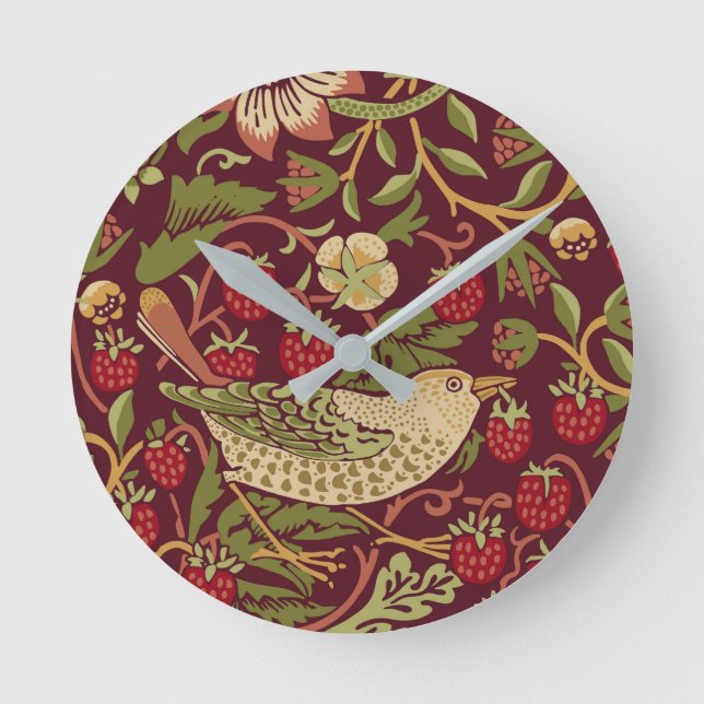 Reloj redondo de William Morris Strawberry Thief (Anverso)