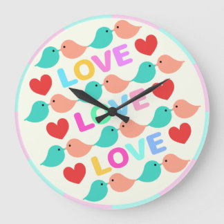Reloj Redondo Grande キュートなラブバード　LOVEハート　黄色　Cute lovebirds.
