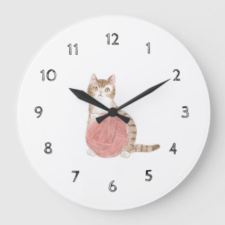 Reloj Redondo Grande 文字　カスタマイズ　猫と毛糸玉　by:Siori.K　 アクリル壁時計