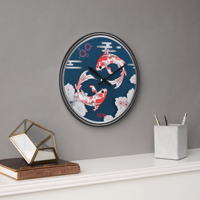 RELOJ REDONDO GRANDE 美しい錦鯉の和風♡ (Oficina)