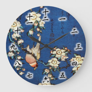 Reloj Redondo Grande 鳥と枝垂桜, pájaro y cerezo que llora, Hokusai del 北斎