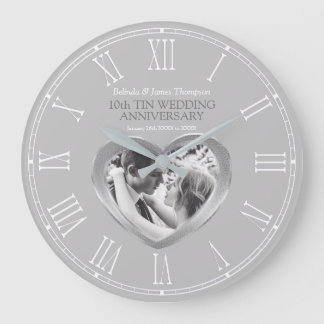 Reloj Redondo Grande 10° aniversario boda personalizado foto corazón