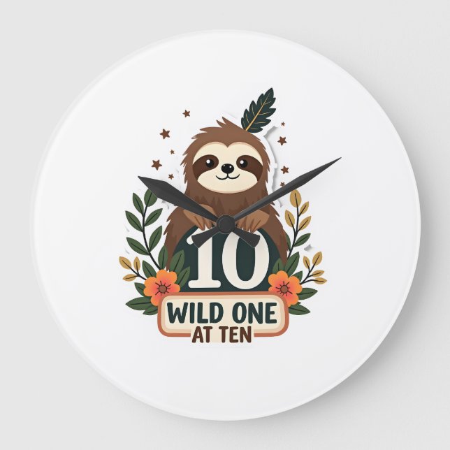 Reloj Redondo Grande 10th Birthday Sloth Vintage Wild One Shirt (Anverso)