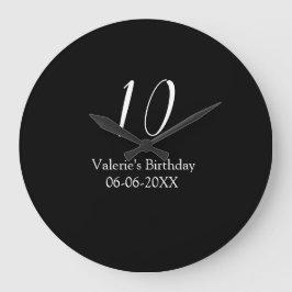 Reloj Redondo Grande 10th birthday white black name date calligraphy