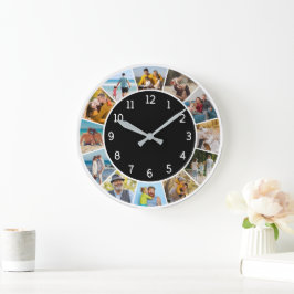 Reloj Redondo Grande 12 Collage de Fotos Familia y Amigos Blanco y Negr