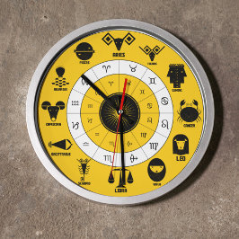 Reloj Redondo Grande 12 Indian Vedic Signs on Yellow Geometric Design