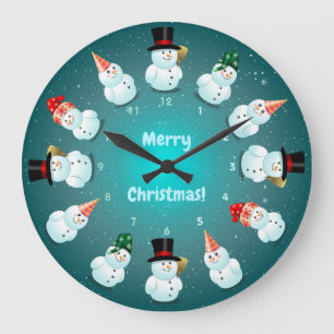 Reloj Redondo Grande 12 muñecos de nieve frescos que celebran navidad
