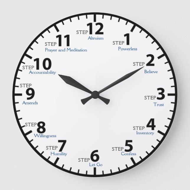 Reloj Redondo Grande 12 Paso 12 Pasos Recuperación Sobriedad Limpia Sob (Anverso)