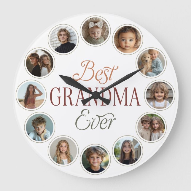 Reloj Redondo Grande 12 Photo Collage Best Grandma Ever (Anverso)