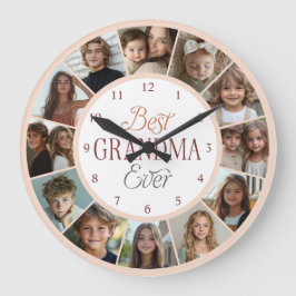 Reloj Redondo Grande 12 Photo Collage Best Grandma Ever Large Clock