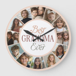 Reloj Redondo Grande 12 Photo Collage Best Grandma Ever Large Clock