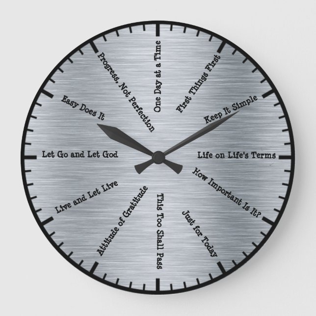 Reloj Redondo Grande 12 Step Sobriety Clean & Sober Slogans Slvr Clock (Anverso)