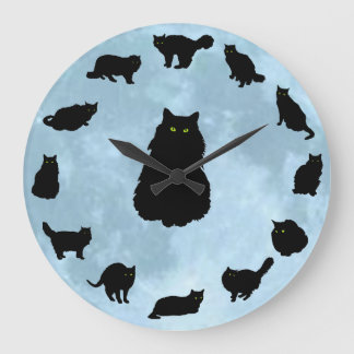 Reloj Redondo Grande 13 gatos afortunados en una luna azul