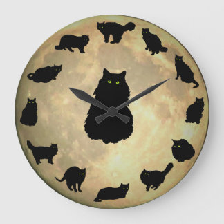 Reloj Redondo Grande 13 gatos afortunados y la luna