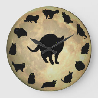 Reloj Redondo Grande 13 gatos negros y una gran luna llena