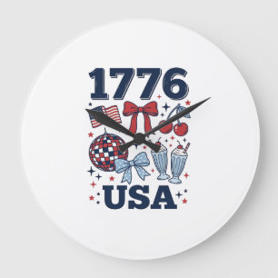 Reloj Redondo Grande 1776 Diseño Vectorial Coqueta Patriótica USA_1