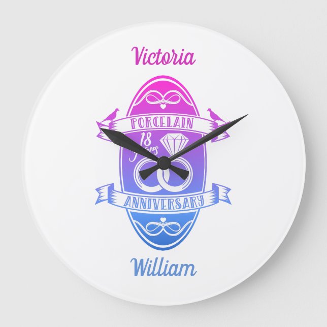 Reloj Redondo Grande 18 aniversario tradicional porcelano 18 aniversari (Anverso)