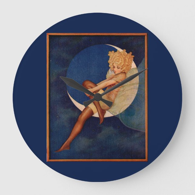 Reloj Redondo Grande 1920s hosiery ad beautiful woman on the moon (Anverso)