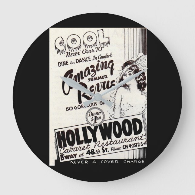 Reloj Redondo Grande 1930s Hollywood Cabaret Restaurant ad (Anverso)