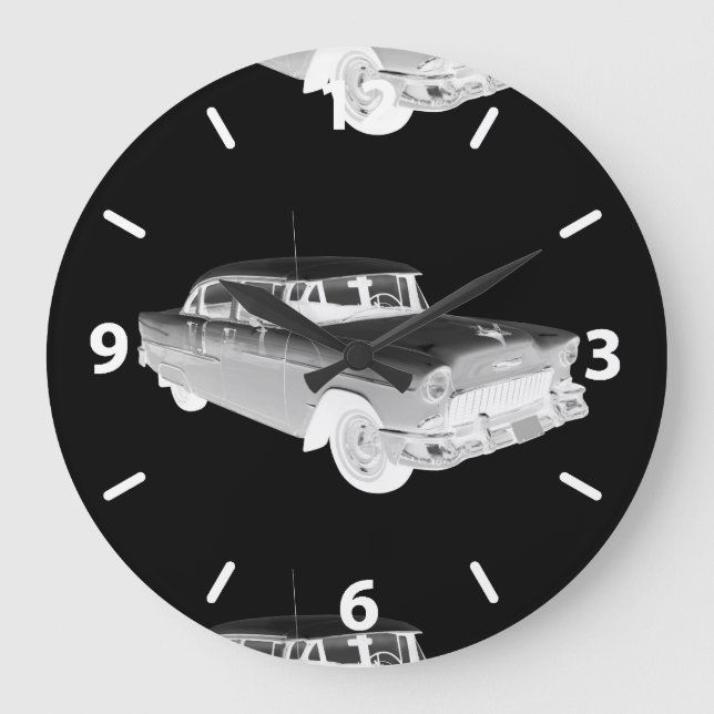 Reloj Redondo Grande 1955 Chevrolet Bel Air Classic Car Art (Anverso)