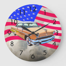 Reloj Redondo Grande 1955 Lincoln Capri con bandera estadounidense