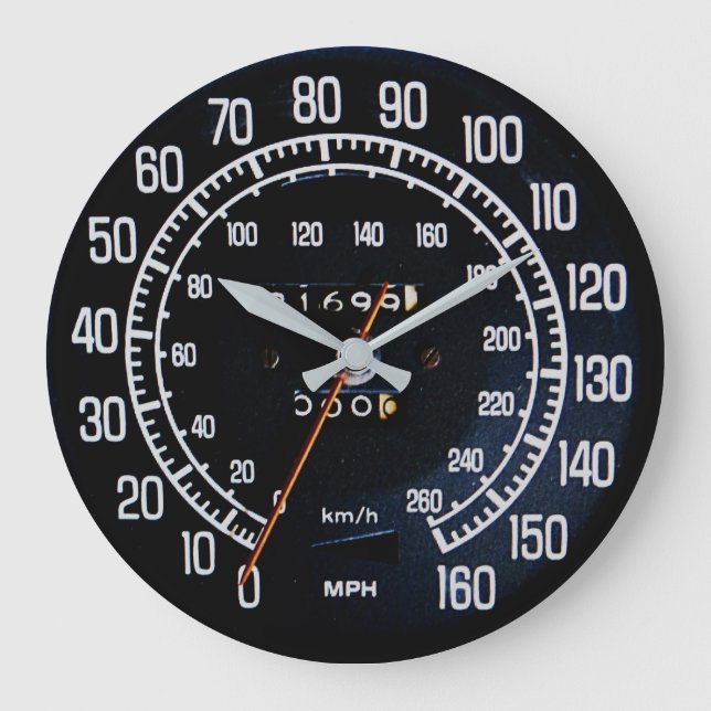Reloj Redondo Grande 1970s Classic Sports Car Speedometer (Anverso)