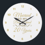Reloj Redondo Grande 20º Aniversario de Boda Mejor Amigo<br><div class="desc">Celebra un aniversario de bodas trascendental con esta idea de regalo romántico con letras doradas elegantes. ¡Para marido y mujer que son mejores amigos!</div>