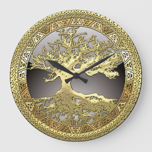 Reloj Redondo Grande [200] Árbol celta de vida [Oro] (Anverso)