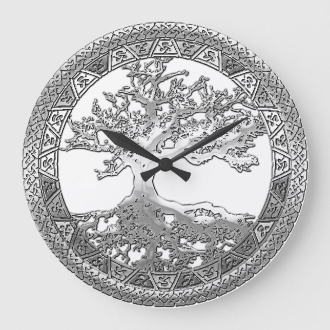 Reloj Redondo Grande [200] Árbol de la vida céltico [plata] (Anverso)