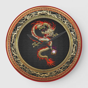 Reloj Redondo Grande [200] Dragón chino de oro Fucanglong