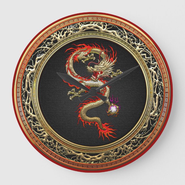 Reloj Redondo Grande [200] Dragón chino de oro Fucanglong (Anverso)