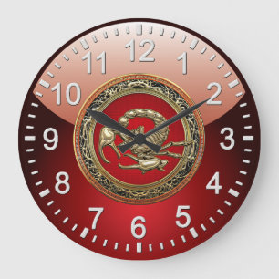 Reloj Redondo Grande [200] Escorpión de oro sagrado sobre rojo