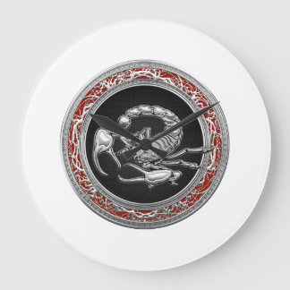 Reloj Redondo Grande [200] Escorpión de plata sagrada sobre negro