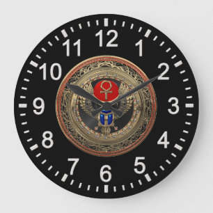 Reloj Redondo Grande [200] Sagrado Scarab egipcio alado de oro con Ankh