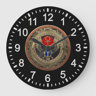 Reloj Redondo Grande [200] Sagrado Scarab egipcio alado de oro con Ankh