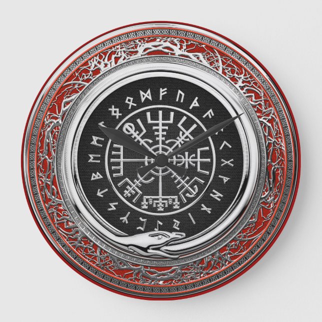 Reloj Redondo Grande [200] Vegvisir - Viking Silver Magic Runic Compass (Anverso)