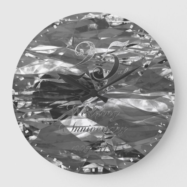 Reloj Redondo Grande 25º Aniversario Boda de Plata 1995 2020 Elegante (Anverso)