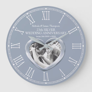 Reloj Redondo Grande 25º aniversario de boda plata personalizado foto c