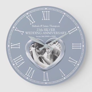 Reloj Redondo Grande 25º aniversario de boda plata personalizado foto c