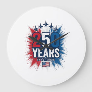 Reloj Redondo Grande 250 Años Aniversario Jets Patrióticos Diseño Vecto