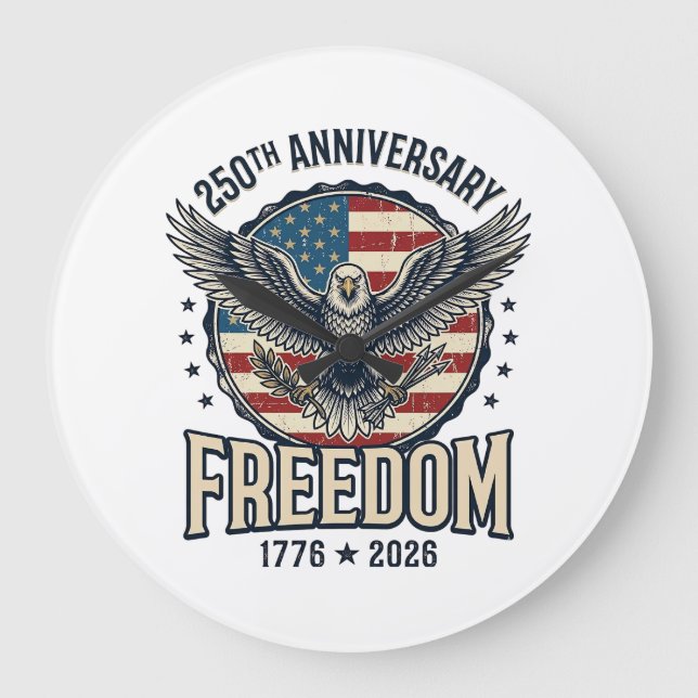 Reloj Redondo Grande 250th Anniversary Freedom Eagle Patriotic Vintage  (Anverso)