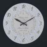 Reloj Redondo Grande 25° aniversario Boda de perlas plateadas de Moda<br><div class="desc">Elegantes perlas plateadas,  reloj de aniversario del boda de diamantes.</div>
