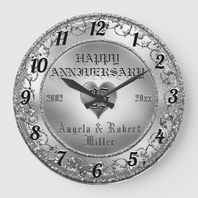 Reloj Redondo Grande 25° Aniversario del Boda de Plata (Anverso)
