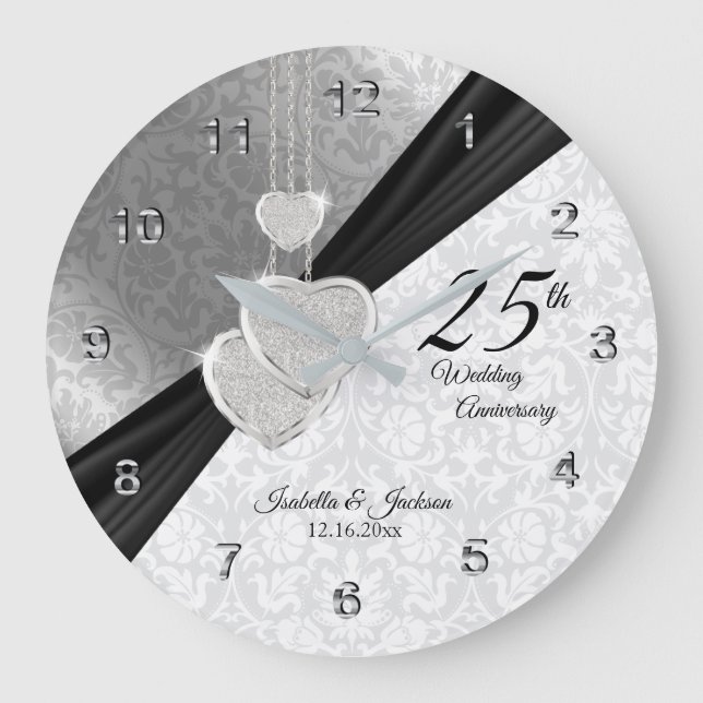 Reloj Redondo Grande 25° Aniversario del Boda de Plata Keepsake (Anverso)